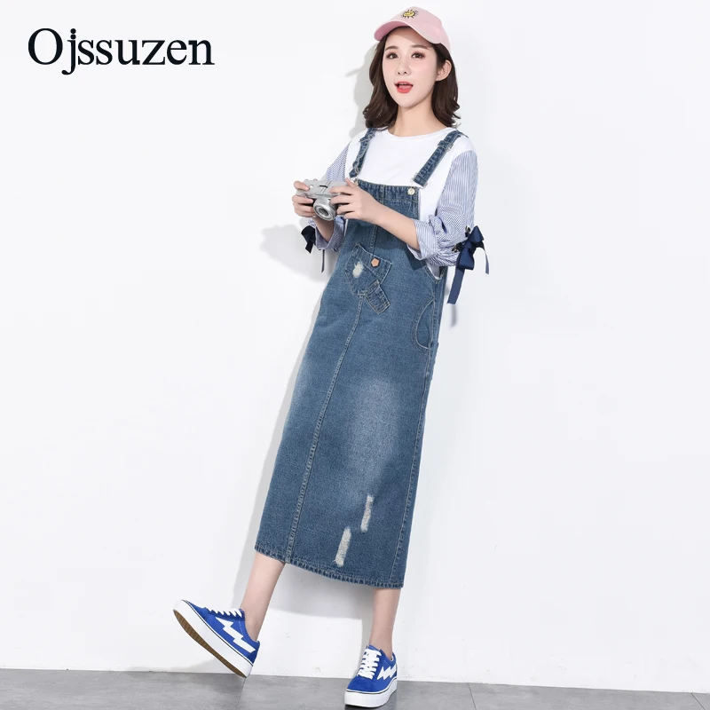 Женский джинсовый комбинезон платье на подтяжках в английском стиле женский