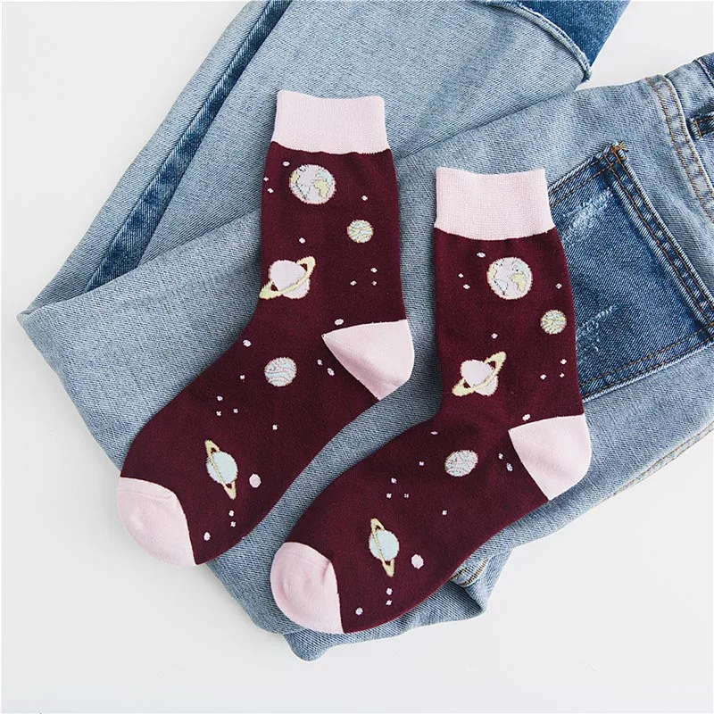 Wine Red Socks Художественные креативные носки милые забавные жаккардовые носки в стиле хип-хоп с абстрактным рисунком - Цвет: Wine Red Socks