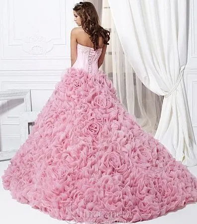 Роскошные Ruched складки Quinceanera платье бальное розовый реальные фото Vestidos