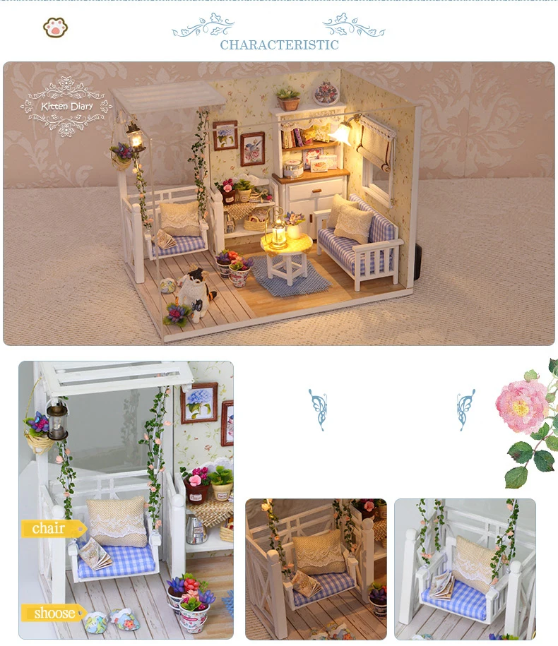 Кукольный дом мебель Diy Миниатюрный 3D Деревянный Miniaturas кукольный домик игрушки для детей подарки на день рождения Каса дневник котенка H013