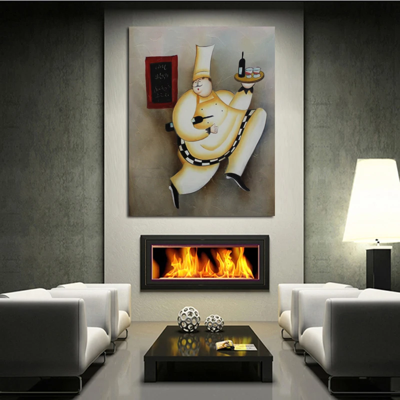 New Decorative Handmade Art Abstract Happy Cook with Wine Oil Paintings Canvas Wall Pictures for Home Decor | Дом и сад