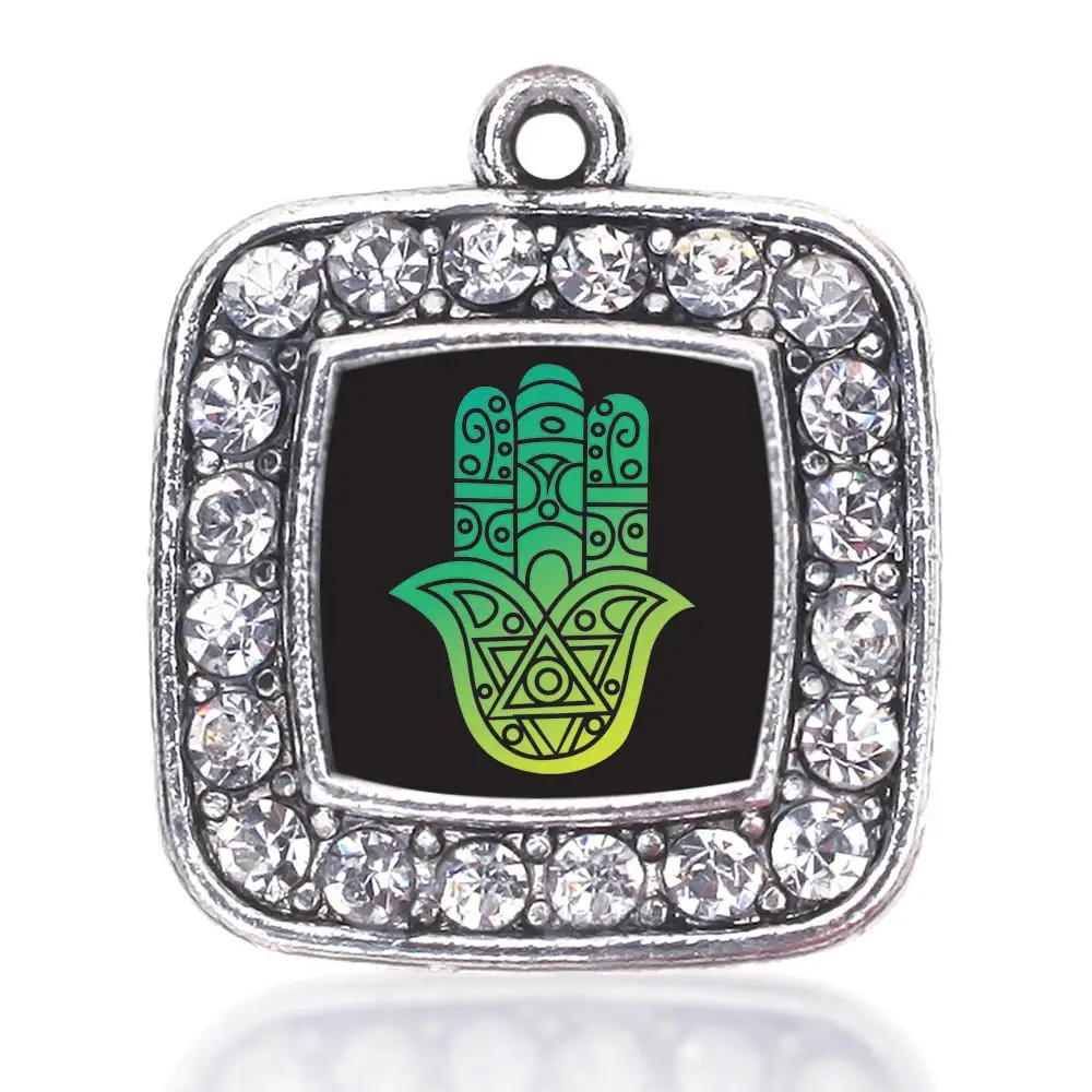 

HAMSA CIRCLE SQUARE CHARM antique silver plated jewelry