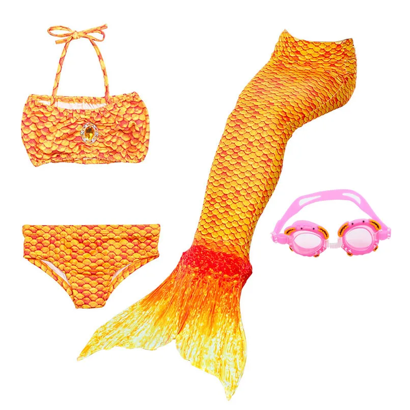 JP07 with Goggles Купальные костюмы с хвостом русалки из 4 предметов для девочек, маскарадный костюм, набор бикини Русалка, детская одежда для купания с хвостом русалки, пляжная одежда для плавания - Цвет: JP07 with Goggles