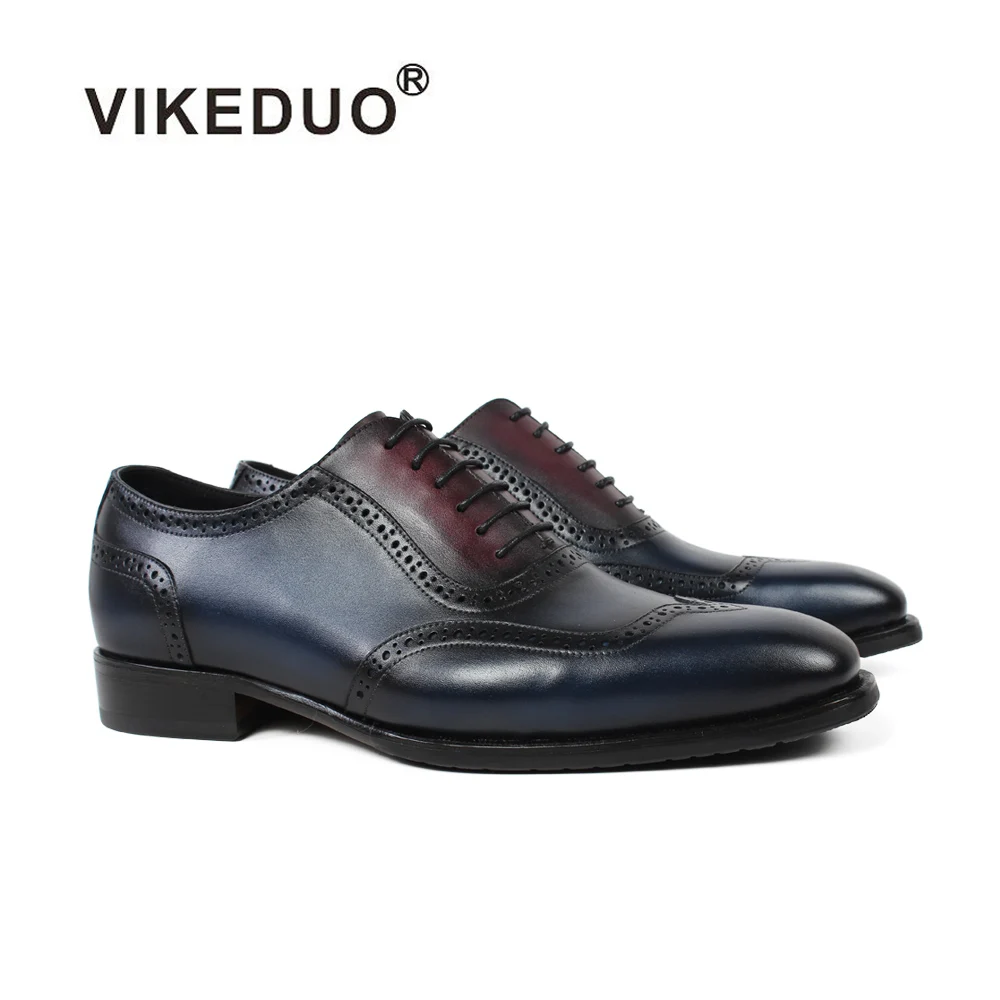 

Vikeduo 2020 New Handmade Designer Fashion Shoes Luxury Wedding Male Full Brogue Calfskin Genuine Leather Patina Men Dress Shoes
