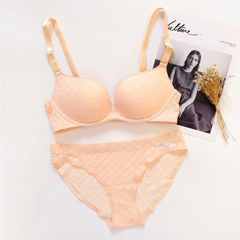 

Big Sale Lolita Style Sweet Dot Women Bra Set Japanese Style Seamless Sexy Lingerie Underwear