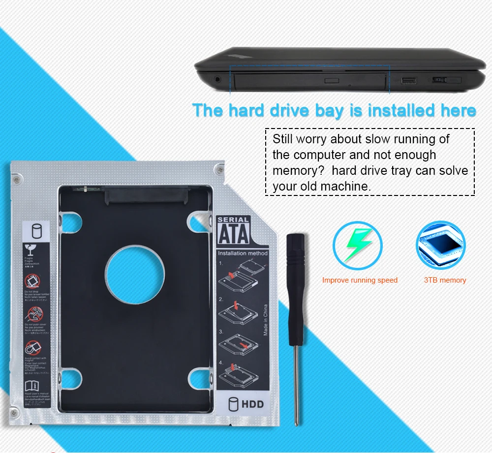 TISHRIC алюминиевый 2-ой HDD Caddy 12,7 мм SATA 3,0 Optibay коробка для жесткого диска корпус DVD адаптер чехол 2,5 SSD для ноутбука