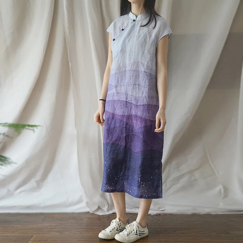 Женское платье чонсам винтажное с коротким рукавом и кнопками|Женские платья| |