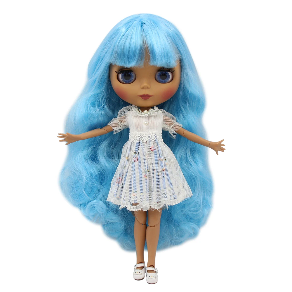Кукла Blyth от ICY DBS черная кожа матовое лицо тело без одежды голубые волосы