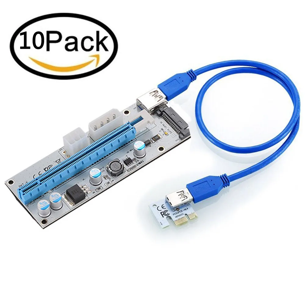 10 шт. VER008S 3 в 1 Molex 4 контактный SATA 6PIN PCIE PCI E Express Riser Card 1x к 16x USB 0 кабель для майнинга BTC
