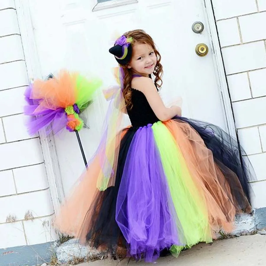 Новинка платье-пачка ручной работы с ведьмой на Хэллоуин для девочек детское