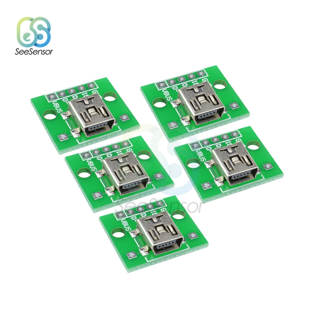 

Переходник Mini USB (гнездо) на плата DIP мм 5 контактов 5p, 5 шт.