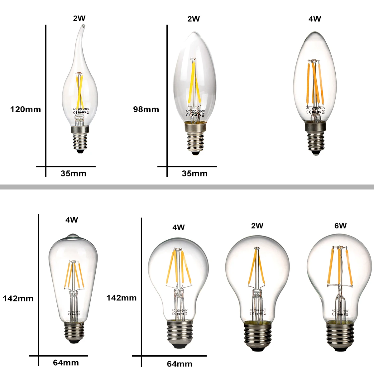 220v 2/4/6W светодиоидная лампа с регулируемой яркостью Ретро Стекло E14 E27
