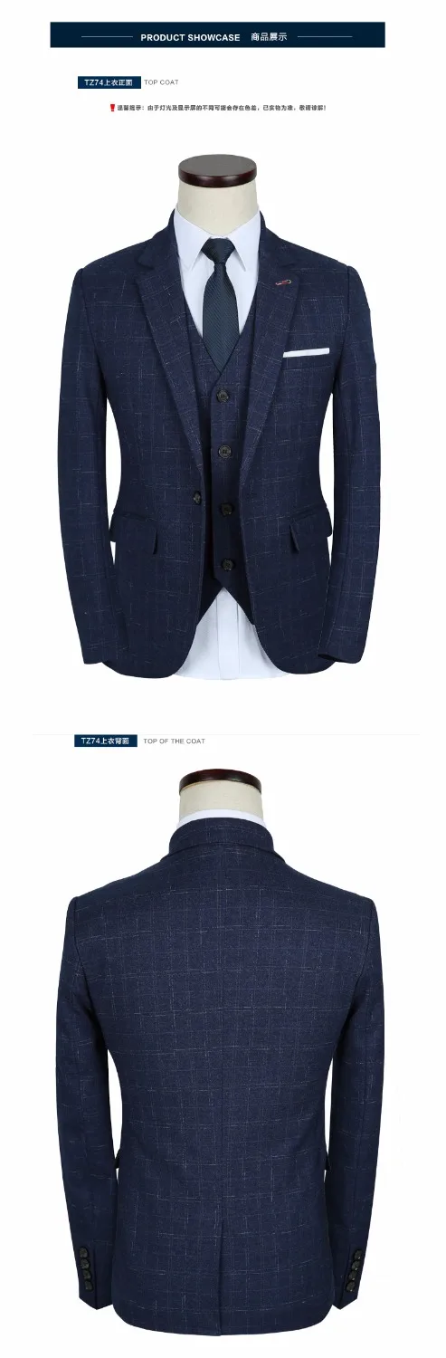 New Stripe Men Suits Wedding Slim Fit Suit Business Groom Formal Male Tuxedo Blazers Blue/Black Jacket+Pants+Vest | Мужская одежда