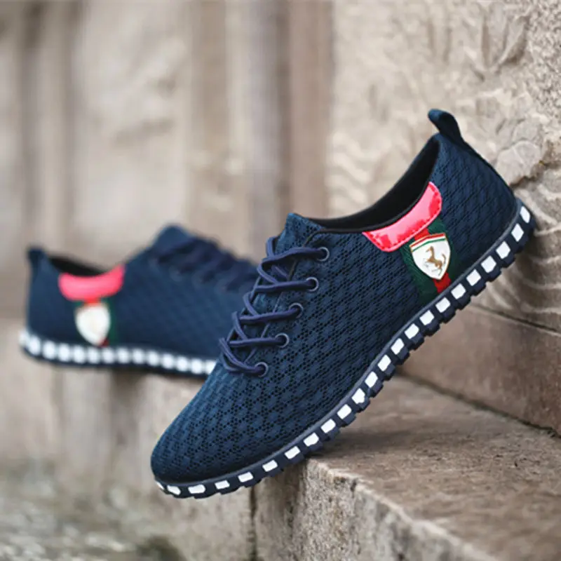 516-DBU Sycatree Male Leather Casual Shoes for Men Canvas Shoes Outdoor Sneakers Air Mesh Flats Breathable Brand Shoes Plus Size 46 - Цвет: 516-DBU