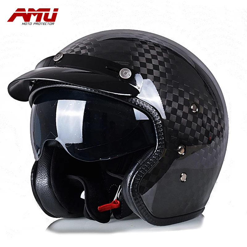 AMU moto rcycle карбоновый шлем Polit jet с открытым лицом Шлемы Ретро КАСКО Мото шлем мото внутренний козырек