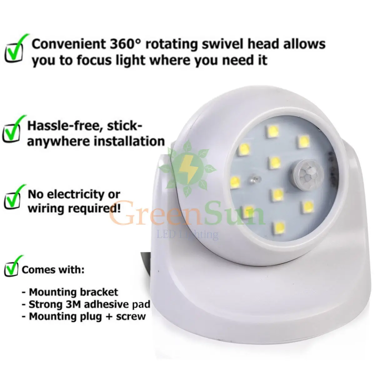 9 светодиодный Ночной светильник с датчиком движения вращение на 360 градусов