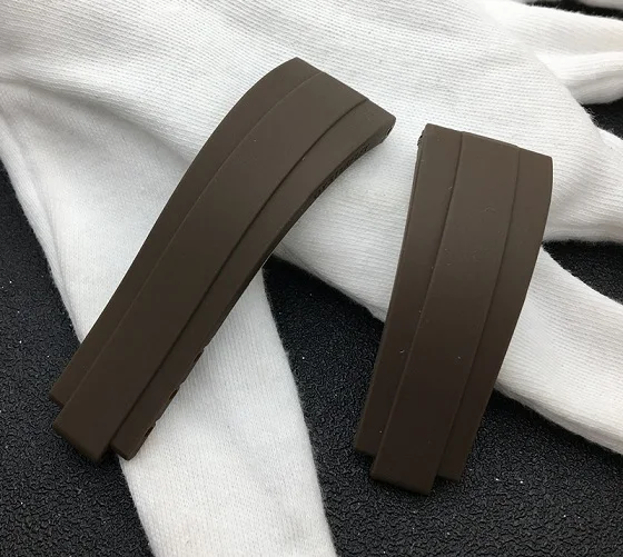 Brown strap Короткий мм черный красный синий белый 20 мм силиконовый резиновый ремешок для часов Ремешок для ролевого ремешка Daytona Submariner GMT OYSTERFLEX логотип - Цвет ремешка: Brown strap