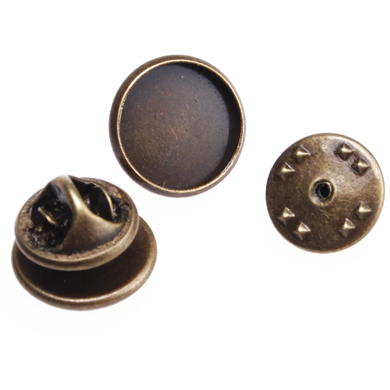 

50 Antique Bronze Mini Brooch Pin Blank Round 12 mm Trays Setting Cameo Cabochon, Brooch Base Wholesale-C1961