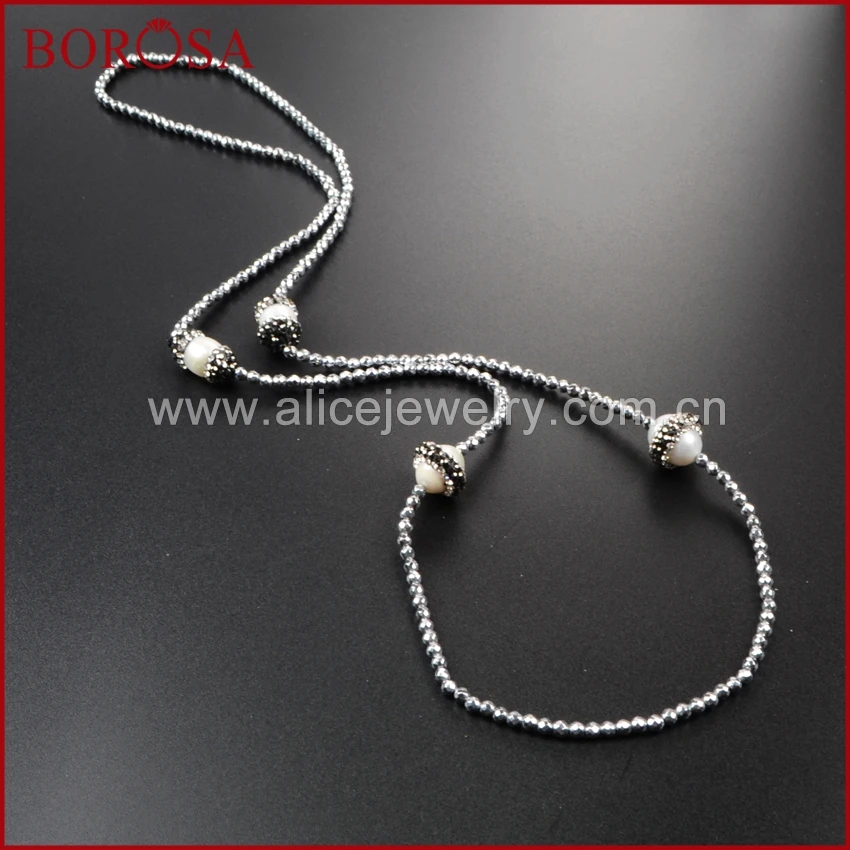 BOROSA Four натуральное жемчужное ожерелье проложить цирконы с серебряными бусинами