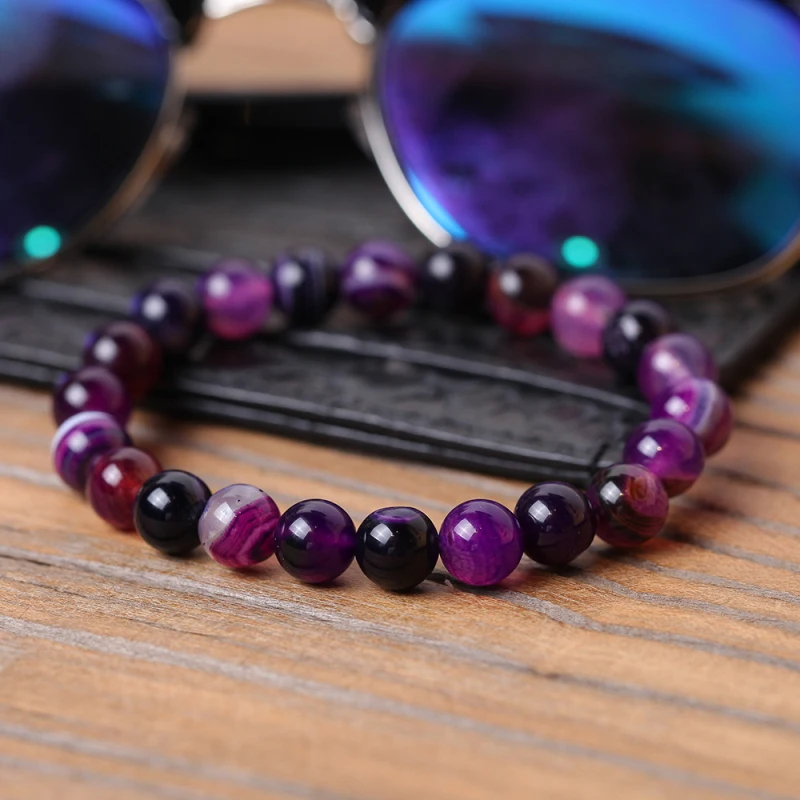 Purple line carnelian Natural stone beaded bracelets 165 mm-215 mm Minimalist Noble purple lovers bracelet Best gift to friends | Украшения