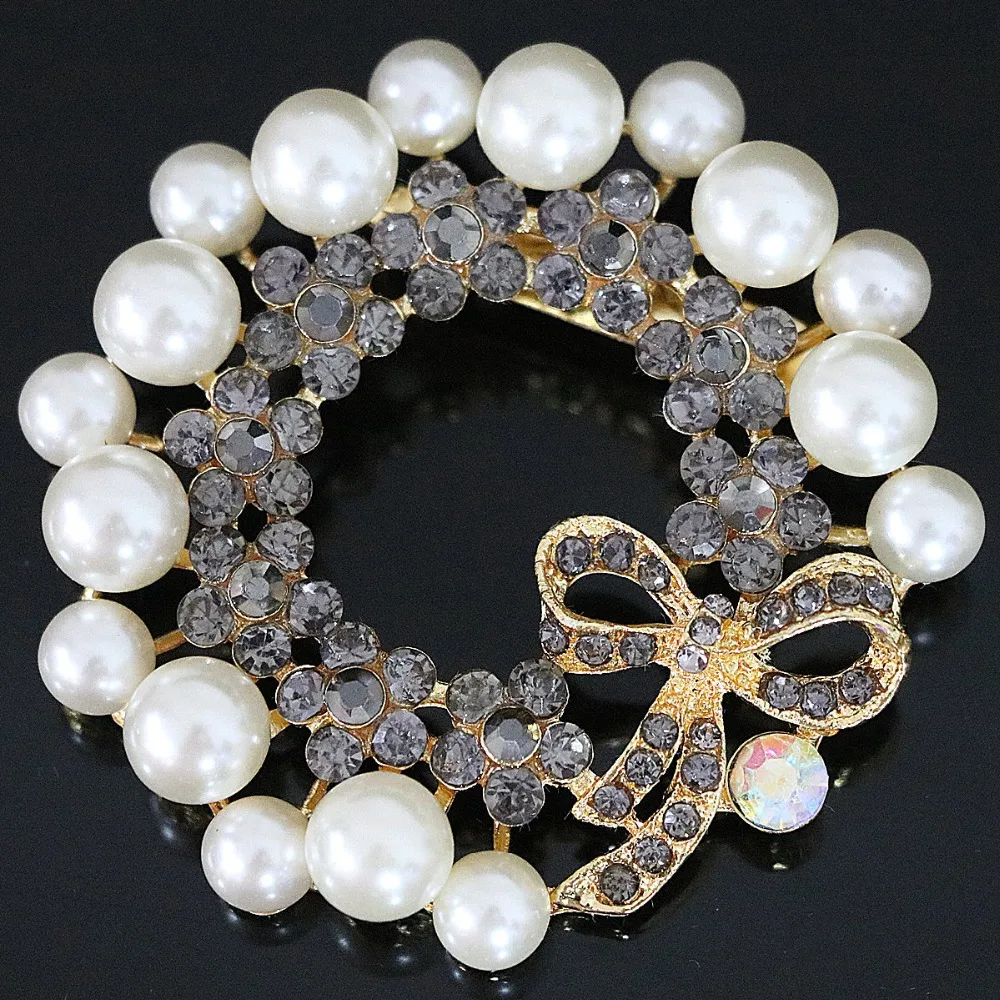 Большая разноцветная брошь аксессуары стразы круглые жемчужные бусины белого