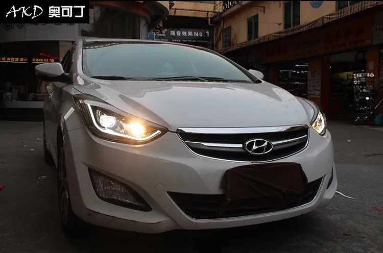 KOWELL автомобильный Стайлинг для фары для автомобиля Hyundai Elantra светодиодный 2011 фары DRL Объектив двойной луч H7 ксеноновые автомобильные аксессуары