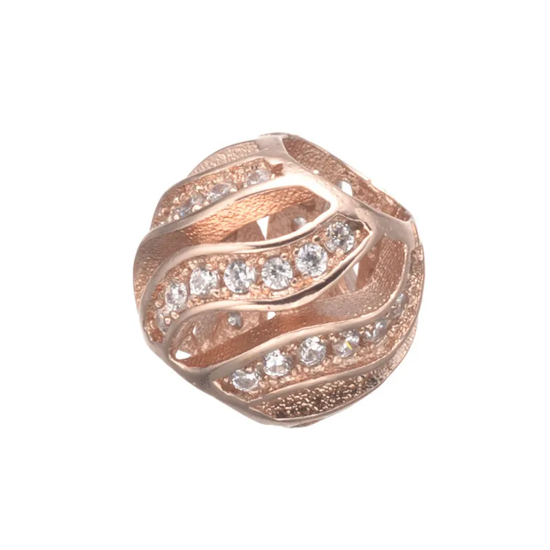 9*8 мм родиевый/золотой с розовым оттенком шар бусины полые Micro Pave Цирконий