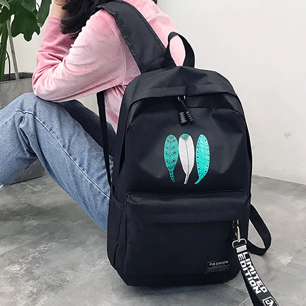 

OCARDIAN Backpack Trendy Female Feather Print Canvas Backpacks Teenage Girls Softback School Bags Women Casual Rucksack 15Sep.26