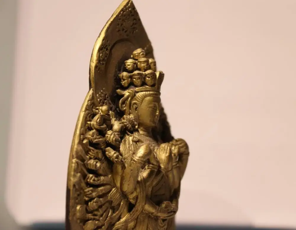 Тибетская латунь медь Avalokitesvara тысячи рук Статуя Бодхисаттвы Гуаньинь|Статуи и