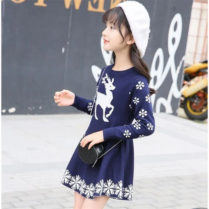Kids Dresses For Girls Long Sleeve Cartoon Snowflake Print Dress New Year Costume Princess Christmas Clothes vestidos | Детская одежда