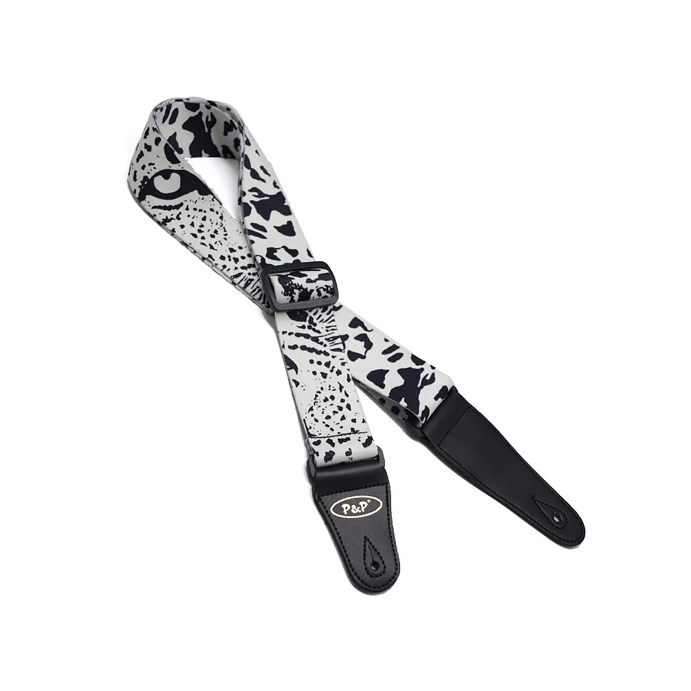 

High Quality 2" 150cm Adjustable Classic Acoustic Electric Bass Thick Guitar Strap Polyester Printing w/ Leather Ends