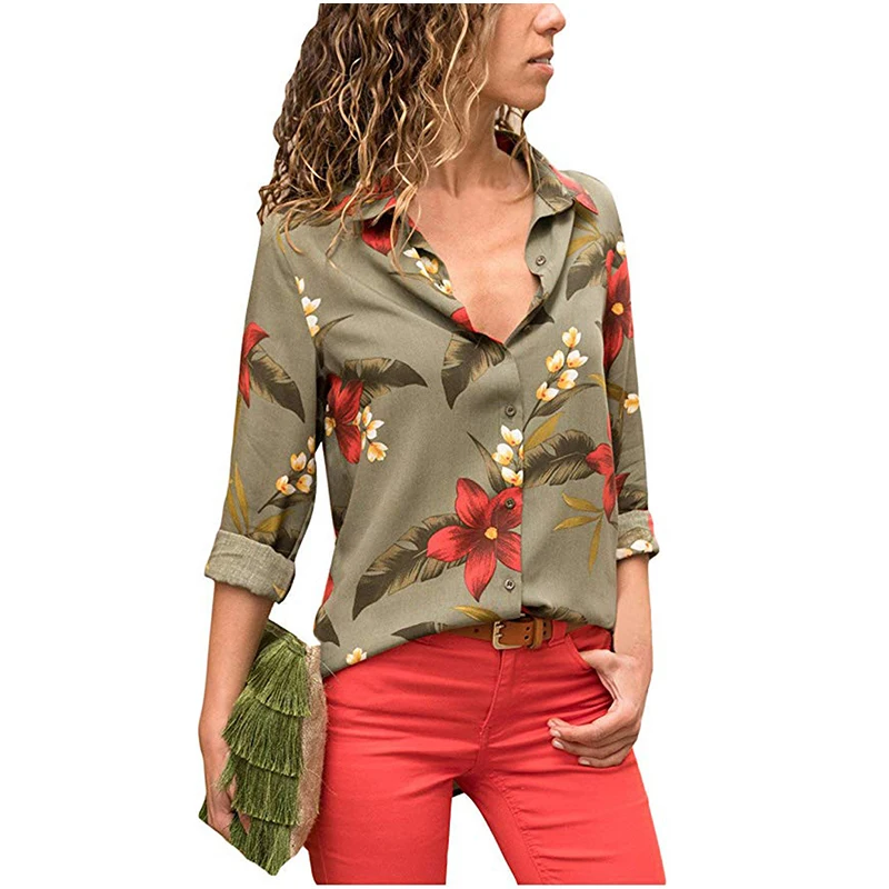 YYFS Women Blouses printing Flower Shirt Fashion Long Sleeve Turn Down Collar Office Shirt Casual Blouse Tops Blusas Femininas