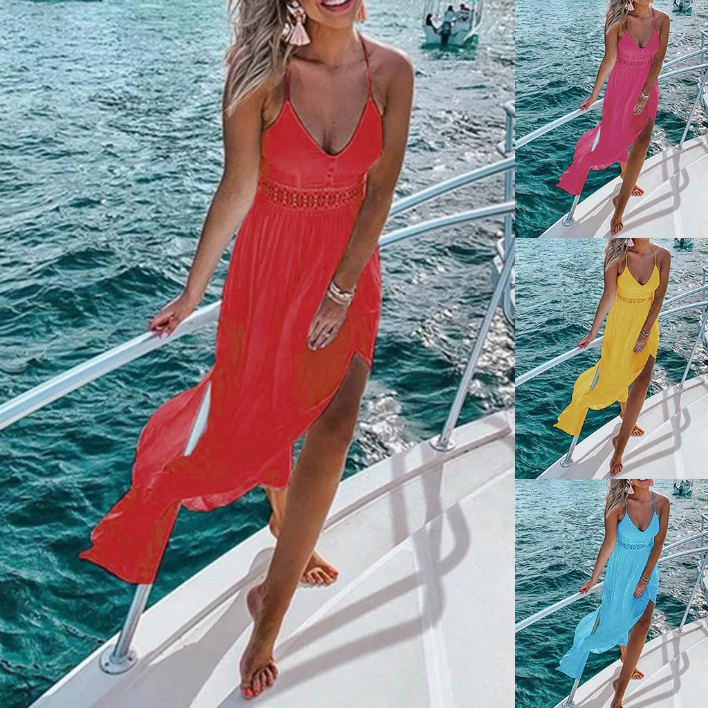 Без рукавов с открытой спиной Элегантное Вечернее Платье женское 2019 пляжное