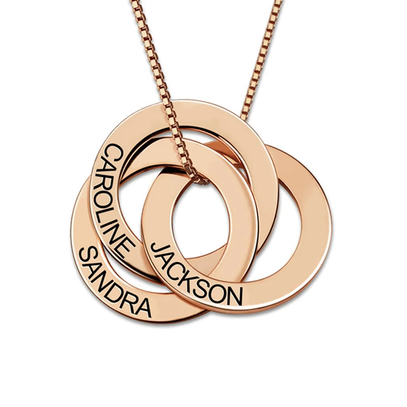 Rose Gold Plated Sweey,, заказное круглое ожерелье в русском стиле, 3 круга с гравировкой имени для Ebay/Amazon/Etsy, подарок на день Святого Валентина - Окраска металла: Rose Gold Plated