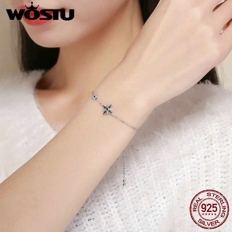 WOSTU, новинка, модный, 925 пробы, серебряная звезда, светильник, цепочка, браслет для женщин, модный браслет, S925 Серебряное ювелирное изделие, подарок CQB060