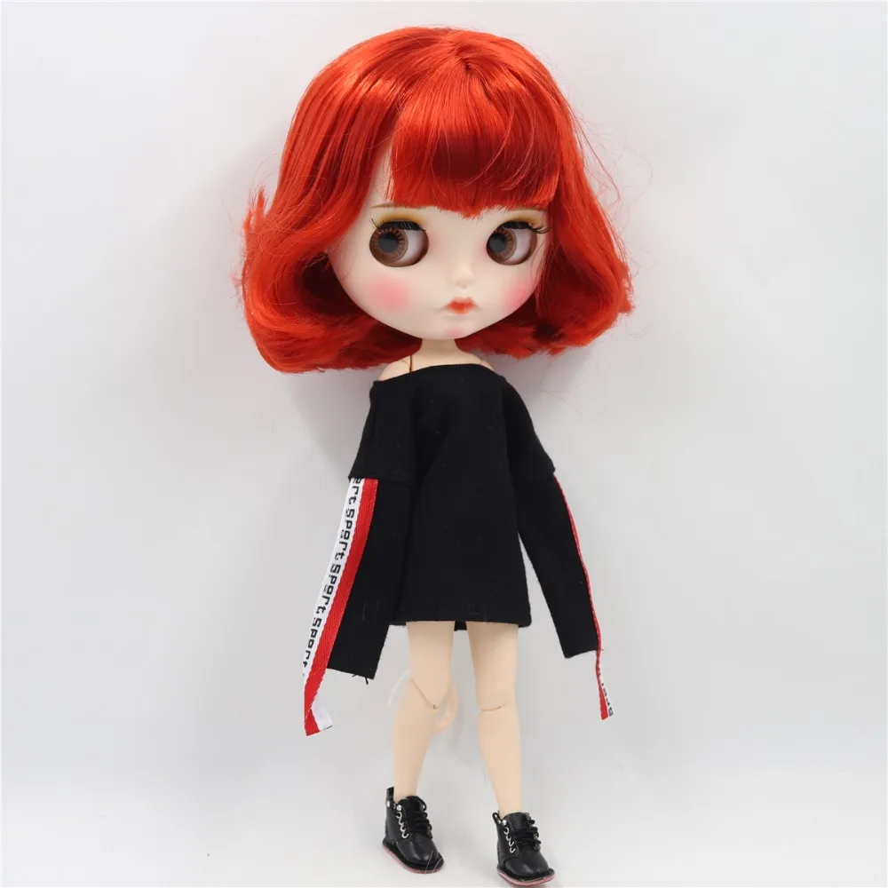 Фабрика blyth кукла 1/6 bjd белая кожа сустава тела короткие красные волосы, Новые матовые лица резные губы с бровью индивидуальные лица BL1248