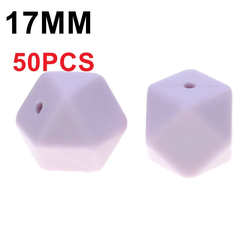 63 Lilac Purple Силиконовые бусины 50 шт. 17 мм шестигранный Прорезыватель детский Прорезыватель для ношения на цепочке Аксессуары для детского душа подарок пустышка цепочка для кормления игрушка - Цвет: 63 Lilac Purple