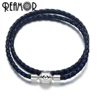 Браслет из натуральной кожи, 4 цвета, с застежкой из нержавеющей стали