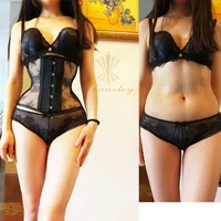 Annzley Corset Slimming Before And After Black Mesh Steel Boned Underbust Corset For Weight Loss