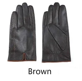 Brown Gours зимние мужские перчатки из натуральной кожи новые брендовые перчатки с сенсорным экраном модные теплые черные перчатки из козьей кожи Варежки GSM012 - Цвет: Brown