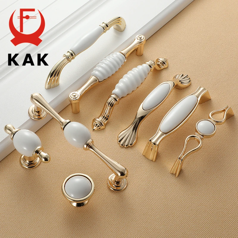 KAK белая Creamic золотая для шкафа ручки и ручки выдвижные ящики кухонные дверные ручки Золотая Мебельная ручка дверная фурнитура для шкафа