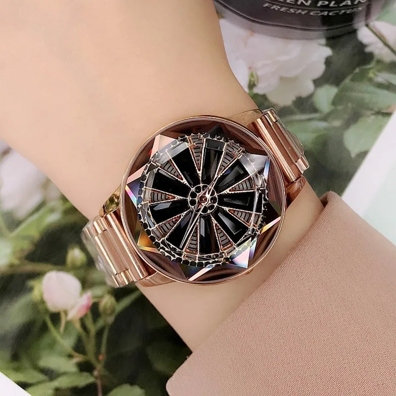 New Luxury Ladies Watch Fashion Rhinestone Women Wrist Watch Women Shining Rotation Dress Clock Women Watches reloj mujer 2019