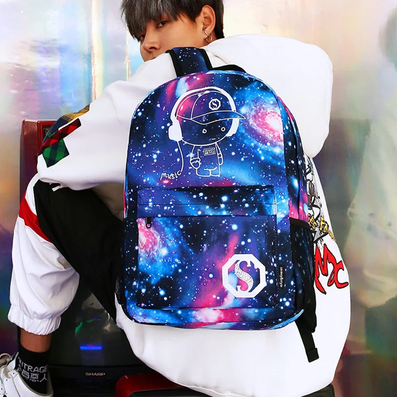 USB зарядка детские школьные сумки Звездный школьный рюкзак модный с отражающими