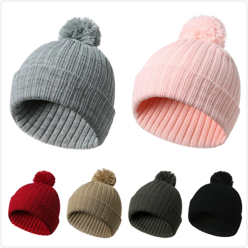 GOPLUS 2019 Весенняя зимняя вязаная шапка с помпоном для женщин однотонная хлопковая