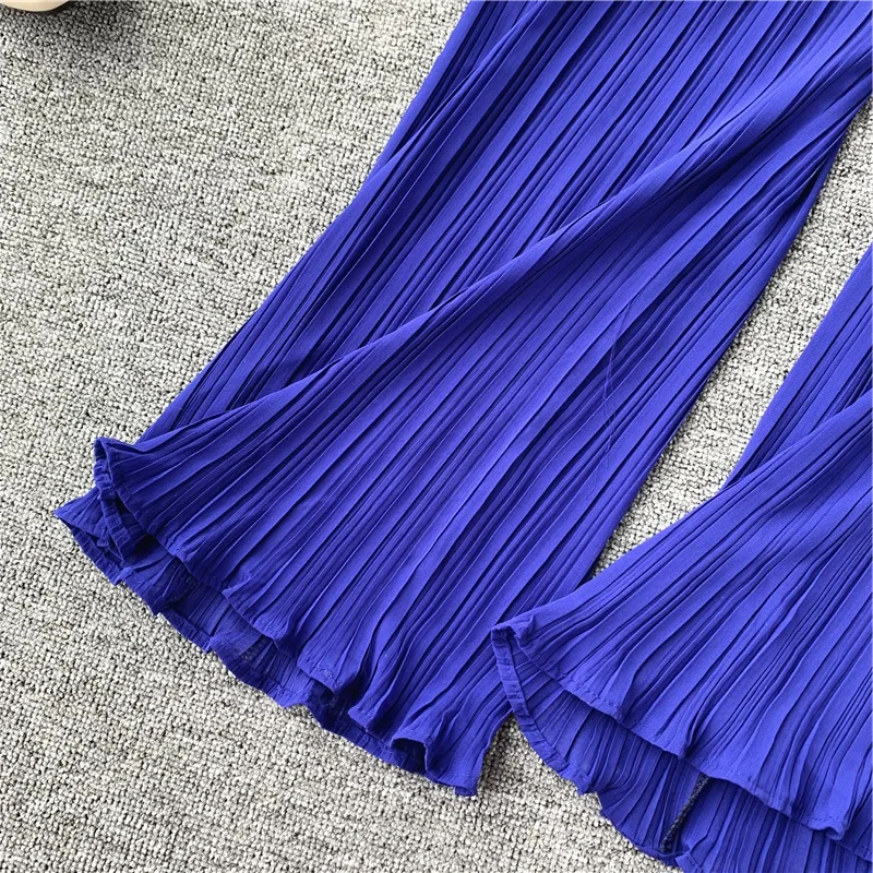 Корейские летние 2019 новые шифоновые плиссированные комбинезоны с рюшами женские