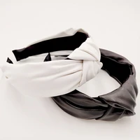 new arrival black white pu headband front knot solid color stylish headband for women fashion hair accessories