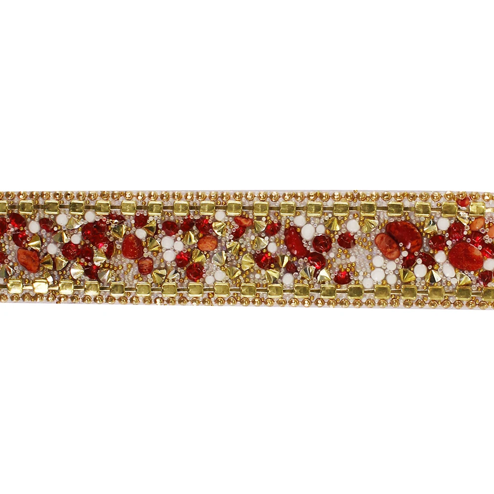 10yards Red Gold Hot fix Rhinestones Trim Chain Crystal Iron on Applique Trimming Stickers for Collars Shoes Edging | Дом и сад