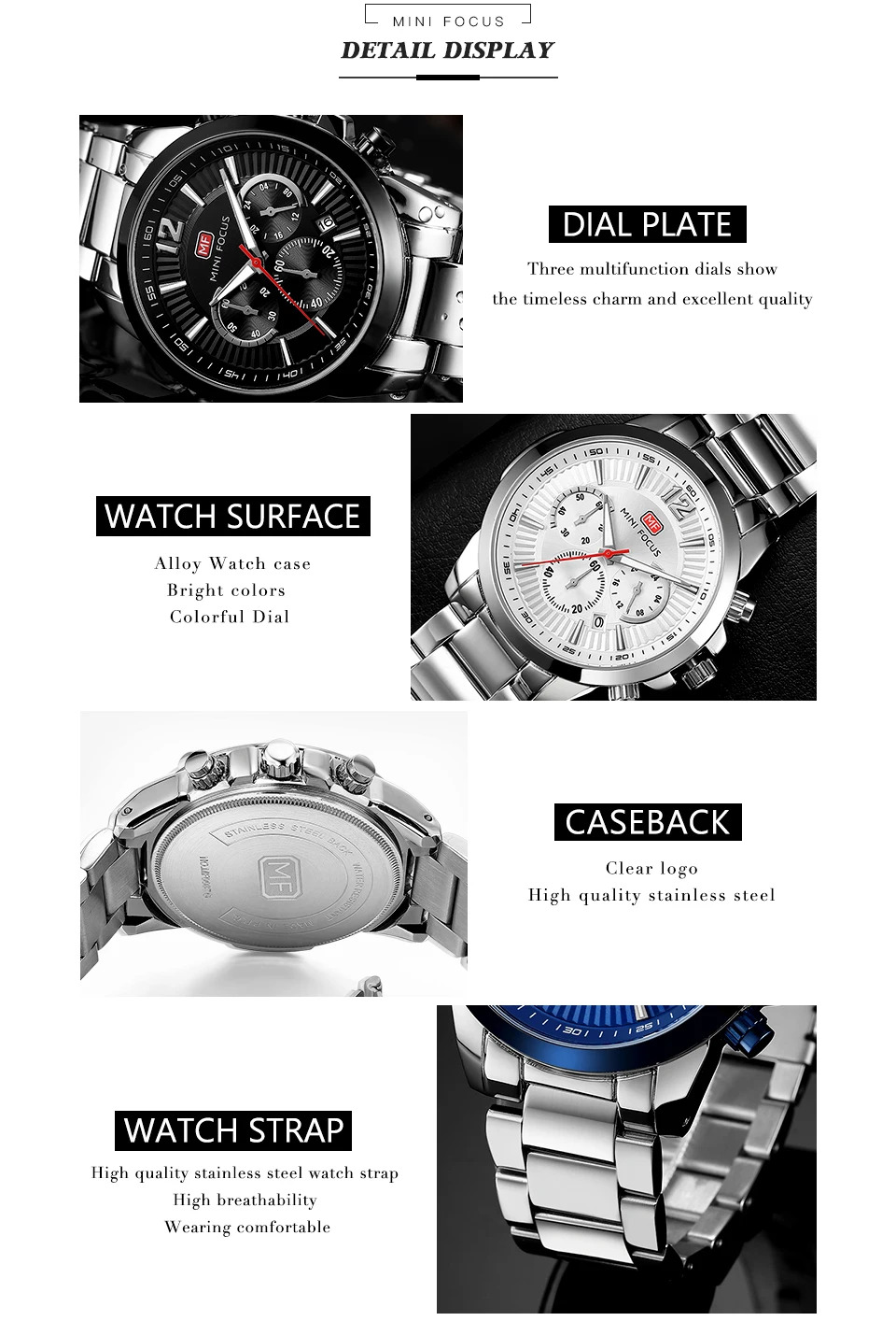 Мини фокус моды Chrono кварцевые часы Для мужчин Нержавеющая сталь ремень морской