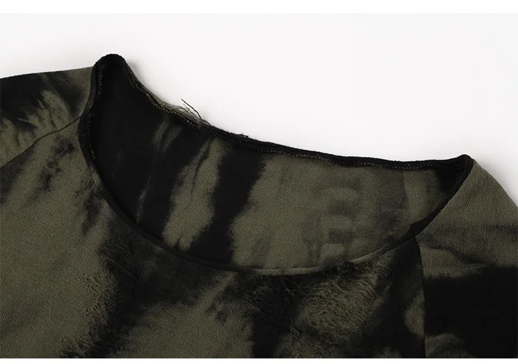 Хлопок Длинные рукава футболка мужская новинка 2016 темно-зеленый Tie-Dye стильный