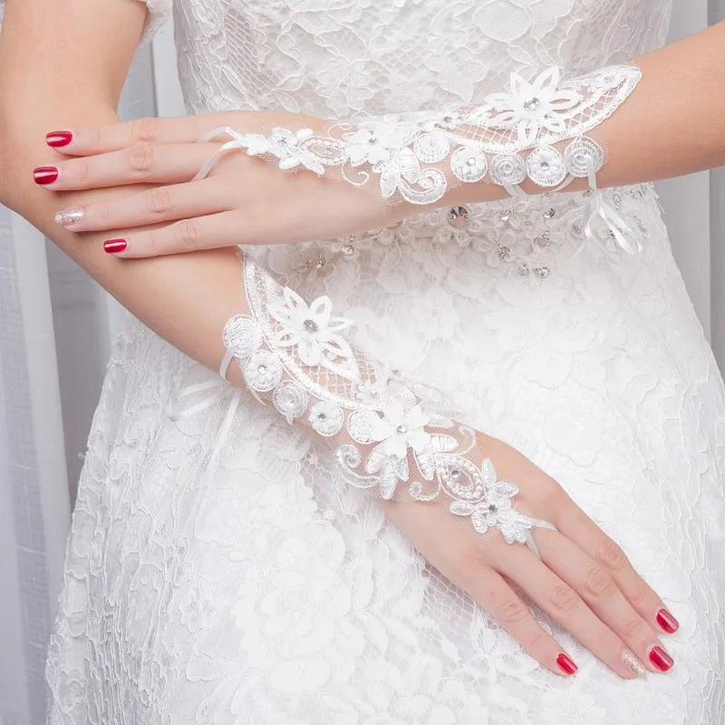 Fingerless Bride Wedding Gloves With Rhinestone Lace Women Opera Length Fashion Accessories | Свадьбы и торжества